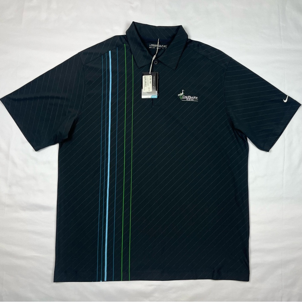 Nike Golf Mens Polo Shirt XL Vertical Stripes Black/Blue Lightweight NWT A6